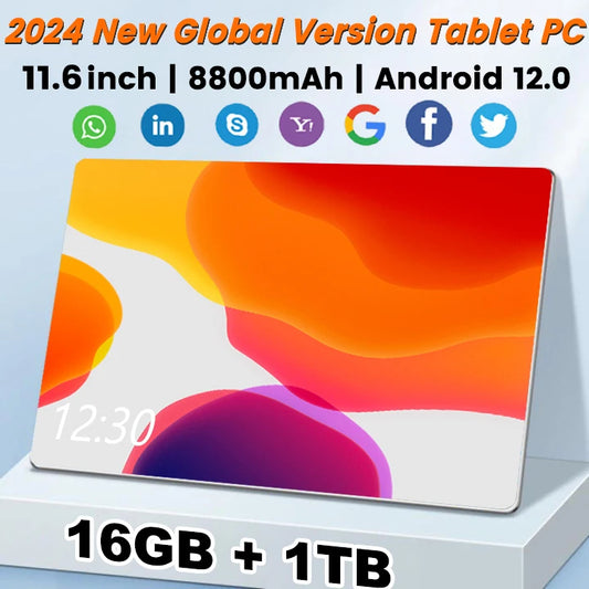 2024 Global Version 11.6 Inch Tablet Android 16GB Ram 1Tb Rom Android 12.0 8800Mah Network Bluetooth free shipping Tablets Pc