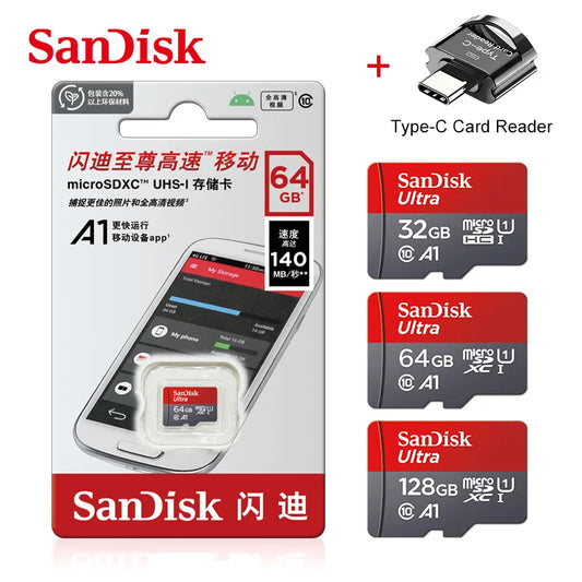 100% Original SanDisk Memory Card 128GB 64GB 32GB A1 Micro SD Card Class 10 UHS-1 TF Flash Card for Samrtphone/PC