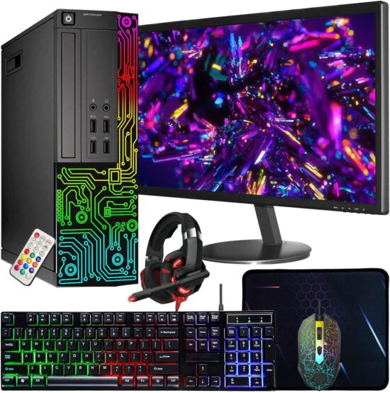 Dell Optiplex Small Desktop Computer (SFF) PC | Quad Core Intel i5 (3.2GHz) | 16GB DDR3 RAM | 512GB SSD | 24 Inch Monitor | RGB Gaming Keyboard & Mouse, Headset | Windows 10 Pro (Renewed)