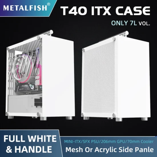 METALFISH T40 Mini ITX Case 7L Gaming Computer White Chassis Compact Transpare PC Support SFX PSU/70mm Cooler With Handle - Image 2