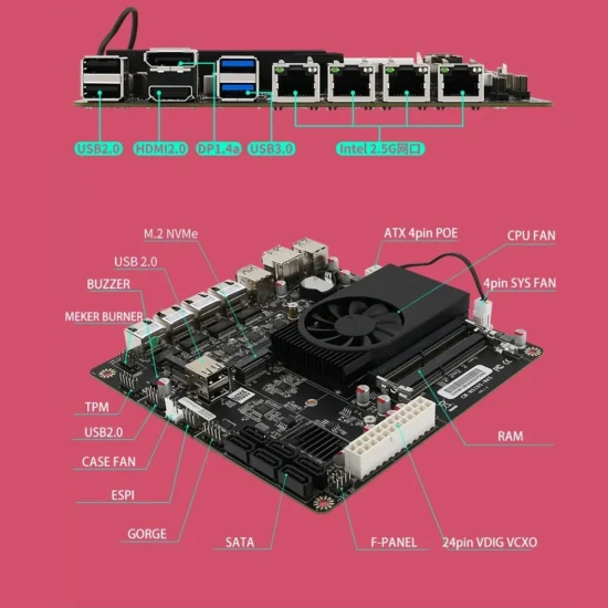 N5105 Industrial Motherboard NAS Motherboards 4 Cores 4 Threads Low Power Processor 4x2.5G i225 Network 2 M.2 Slot 6xSATA DP HD - Image 3