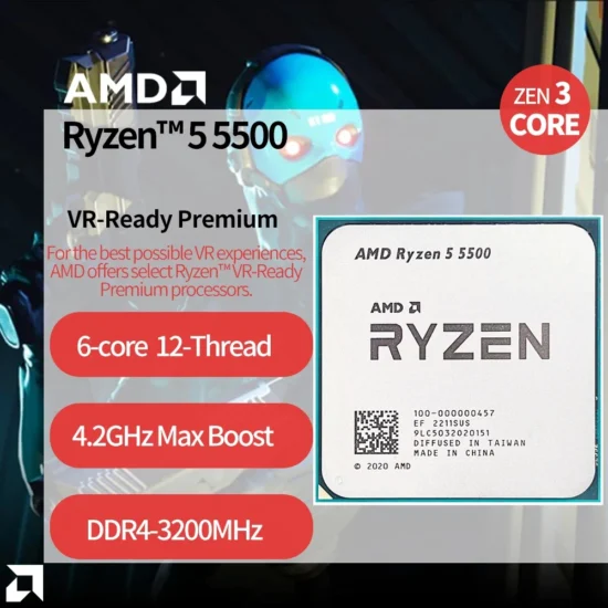 AMD Ryzen 5 5500 R5 5500 3.6GHz 6-Core 12-Thread CPU Processor 7NM L3=16M 100-000000457 Socket AM4 No Fan - Image 2