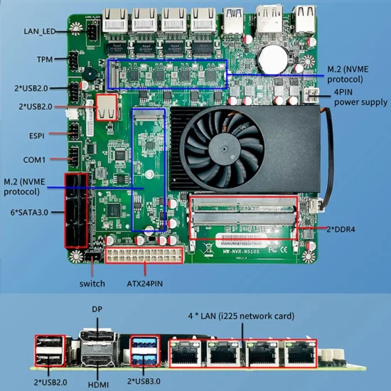 N5105 Industrial Motherboard NAS Motherboards 4 Cores 4 Threads Low Power Processor 4x2.5G i225 Network 2 M.2 Slot 6xSATA DP HD - Image 5