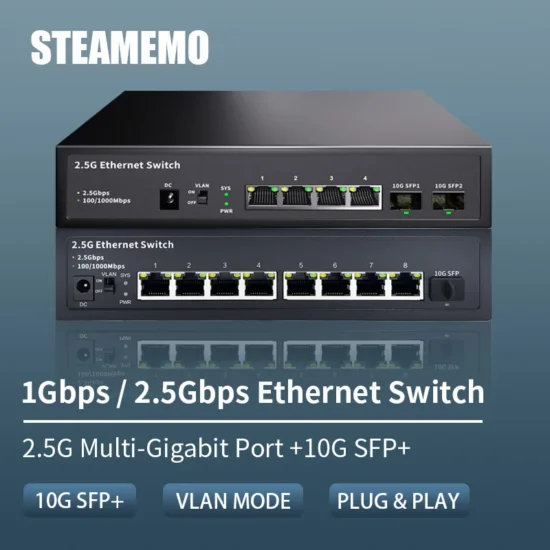 2.5G Ethernet Switch 4/8 Port Network Siwtch None POE Network Switch with10G SFP Port for IP Camera/CCTV Security