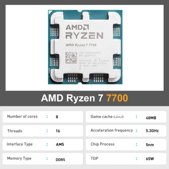 AMD Ryzen 7 7700 Brand New CPU 5.3GHz 8-Core 16-Thread 40MB Cache 5NM TDP 65W Socket AM5 Gaming Processor with Graphics - Image 2