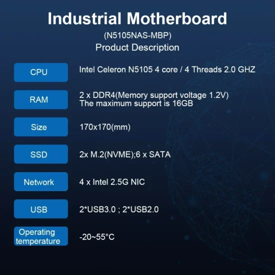 N5105 Industrial Motherboard NAS Motherboards 4 Cores 4 Threads Low Power Processor 4x2.5G i225 Network 2 M.2 Slot 6xSATA DP HD - Image 4