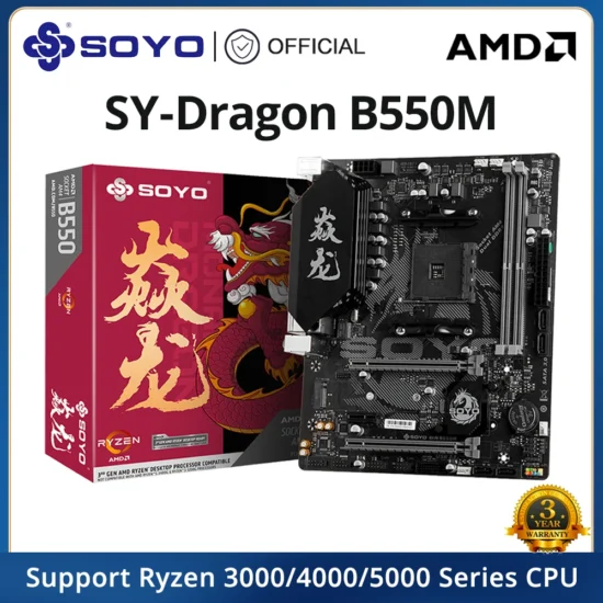 SOYO Monarch Dragon AMD B550M Gaming Motherboard USB3.1 M.2 Nvme Sata3 Supports R5 3600 CPU (AM4 socket and R5 5600G 5600X CPU)