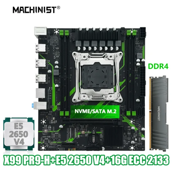 MACHINIST X99 PR9-H Motherboard Set Kit With Intel LGA2011-3 Xeon E5 2650 V4 CPU + DDR4 1*16GB 2133MHz RAM Memory NVME M.2 SATA