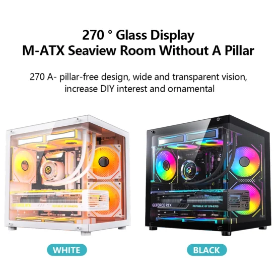 PADO YL M-ATX Gaming PC Case Desktop 270° Sea View Room Computer Case Without A-pillar Double-Sided Transparent PC Gamer Cabinet - Image 4