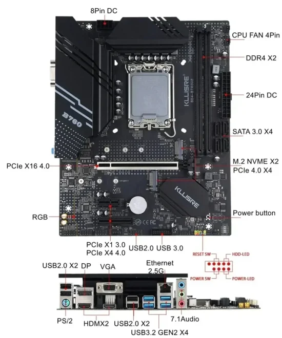 Kllisre B760 Kit Core I5 12400F 2*16GB = 32GB Memory DDR4 3200 Desktop RAM LGA 1700 Motherboard Set - Image 5