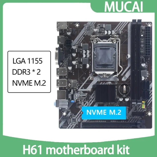 MUCAI H61 Motherboard LGA 1155 Kit Compatible With Intel Core CPUs 2nd And 3rd Generations Supports M.2 NVME SDD